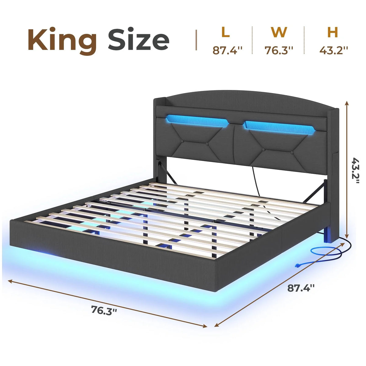 Full Size Floating Bed Frame with Storage Headboard A3043