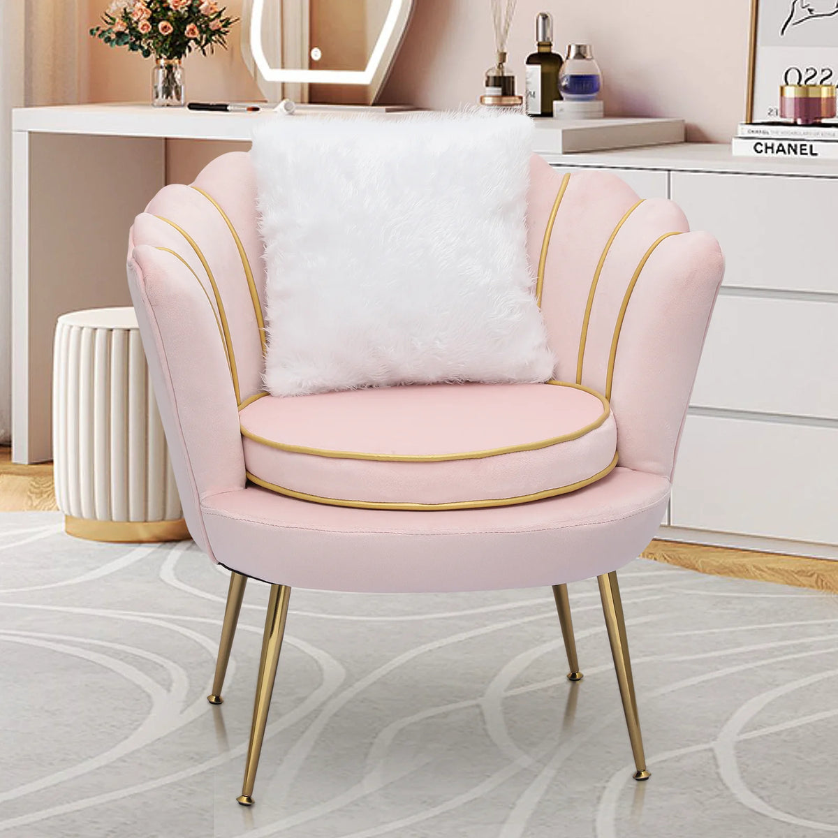 Light Pink Velvet Accent Chair with Pillow G3009