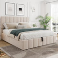 Beige Full Size Upholstered Platform Bed with Hydraulic Storage D54807