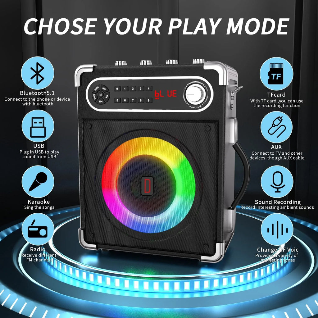Karaoke Machine with 2 Wireless Microphones, Bluetooth Speaker C1616