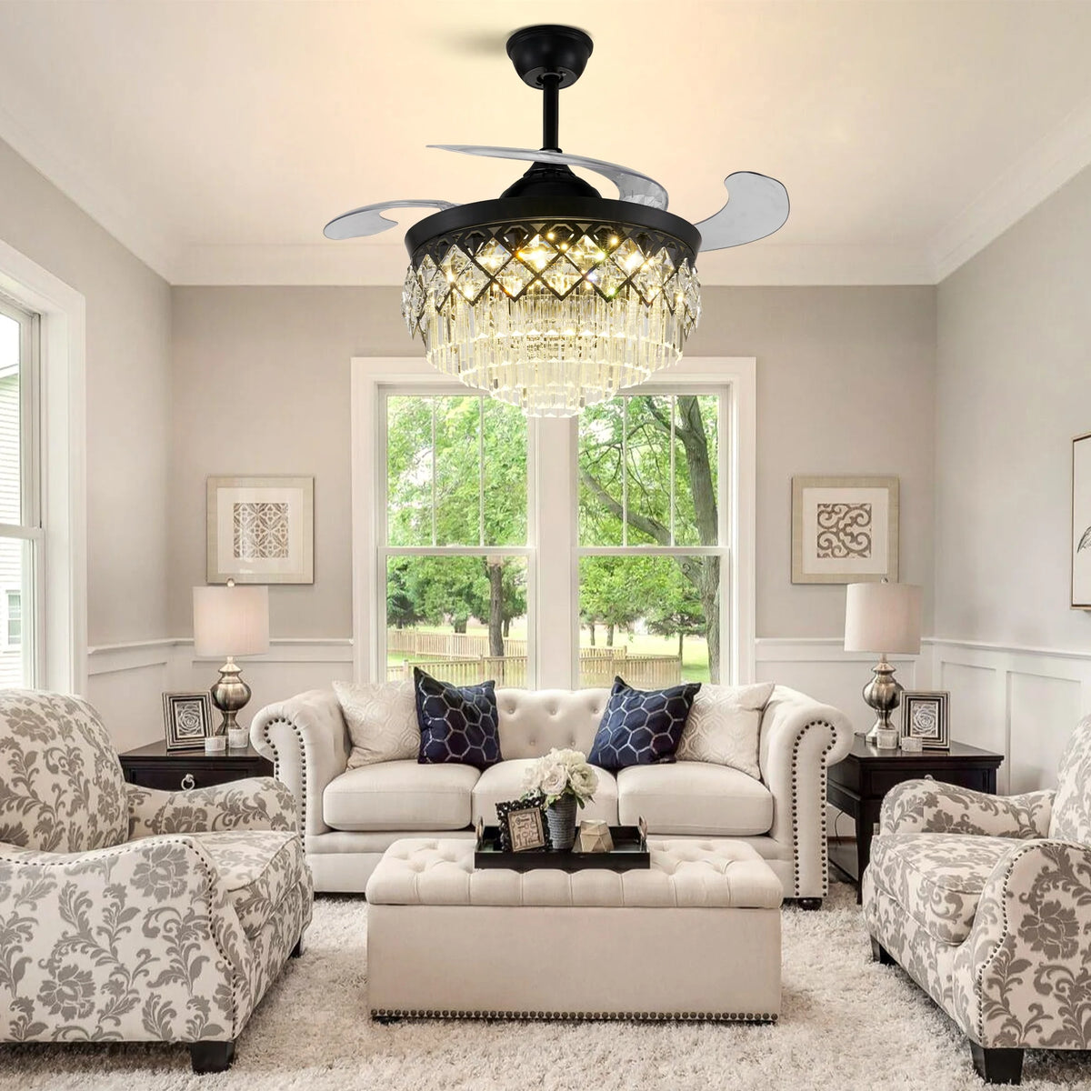 Black 42 inch LED Ceiling Fan with Lights and Remote I892194
