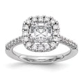 14K White Gold Ring Band Engagement Semi Mount Asscher (4 Prong) Octagon Emerald Diamond, Lab Grown Round, Size 9 A4189