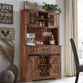 Antique Brush White Farmhouse Bar Cabinet with Sliding Barn Door H7610