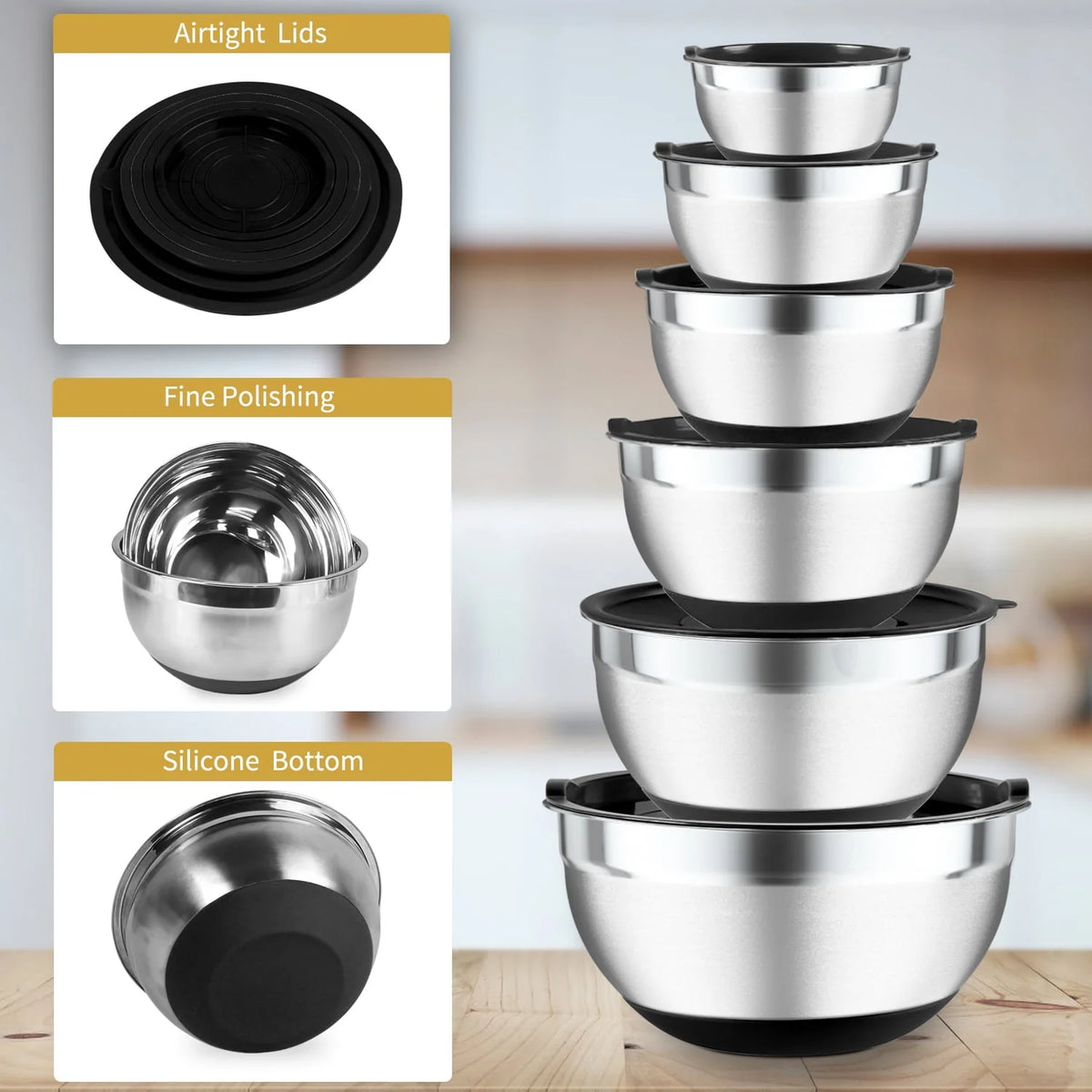 20 Pcs Stainless Steel Mixing Bowls Set with Lids L538