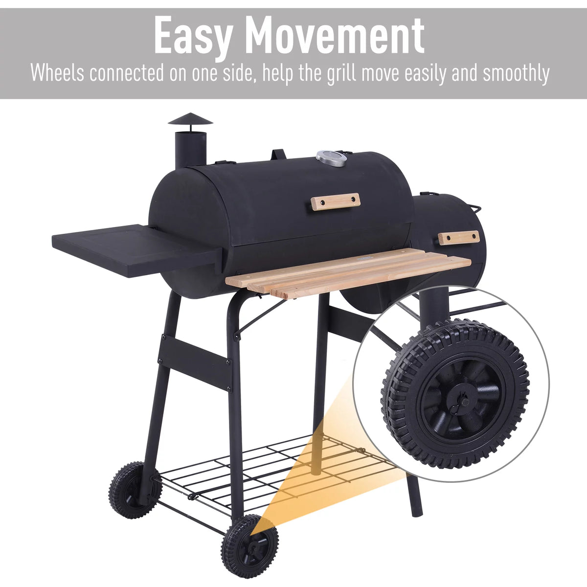 Portable Charcoal BBQ Grill and Offset Smoker Combo with Wheels Y504036