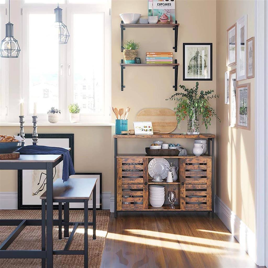 Storage Sideboard with Cupboard, Shelves, Louvered Doors O1297