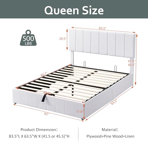Beige Full Size Upholstered Platform Bed with Hydraulic Storage D54807