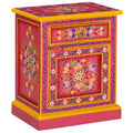 Pink Hand Painted Solid Mango Wood Bedside Cabinet L4521