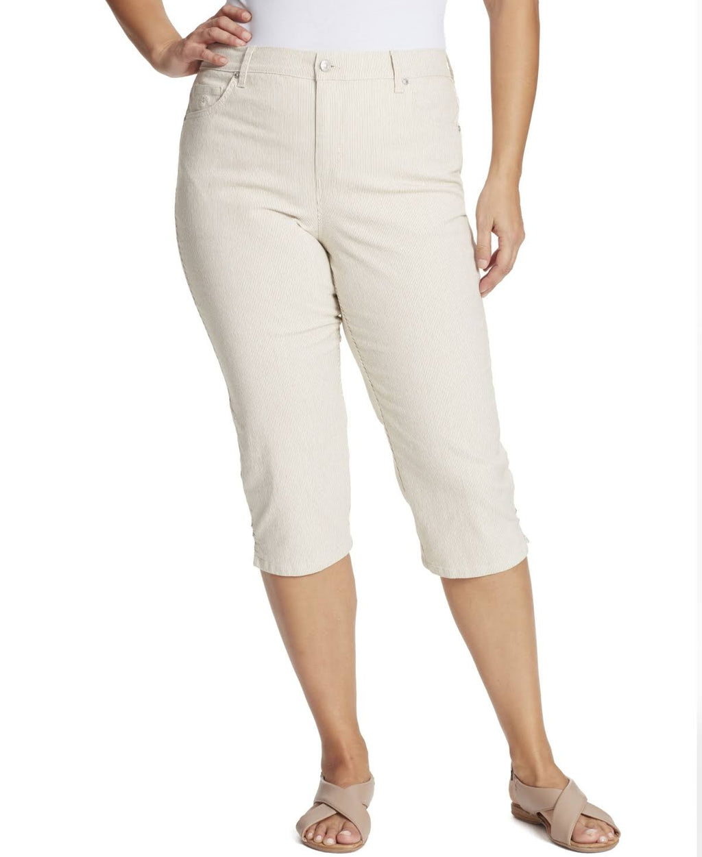 Plus Amanda Ticking Stripes Capris I65525