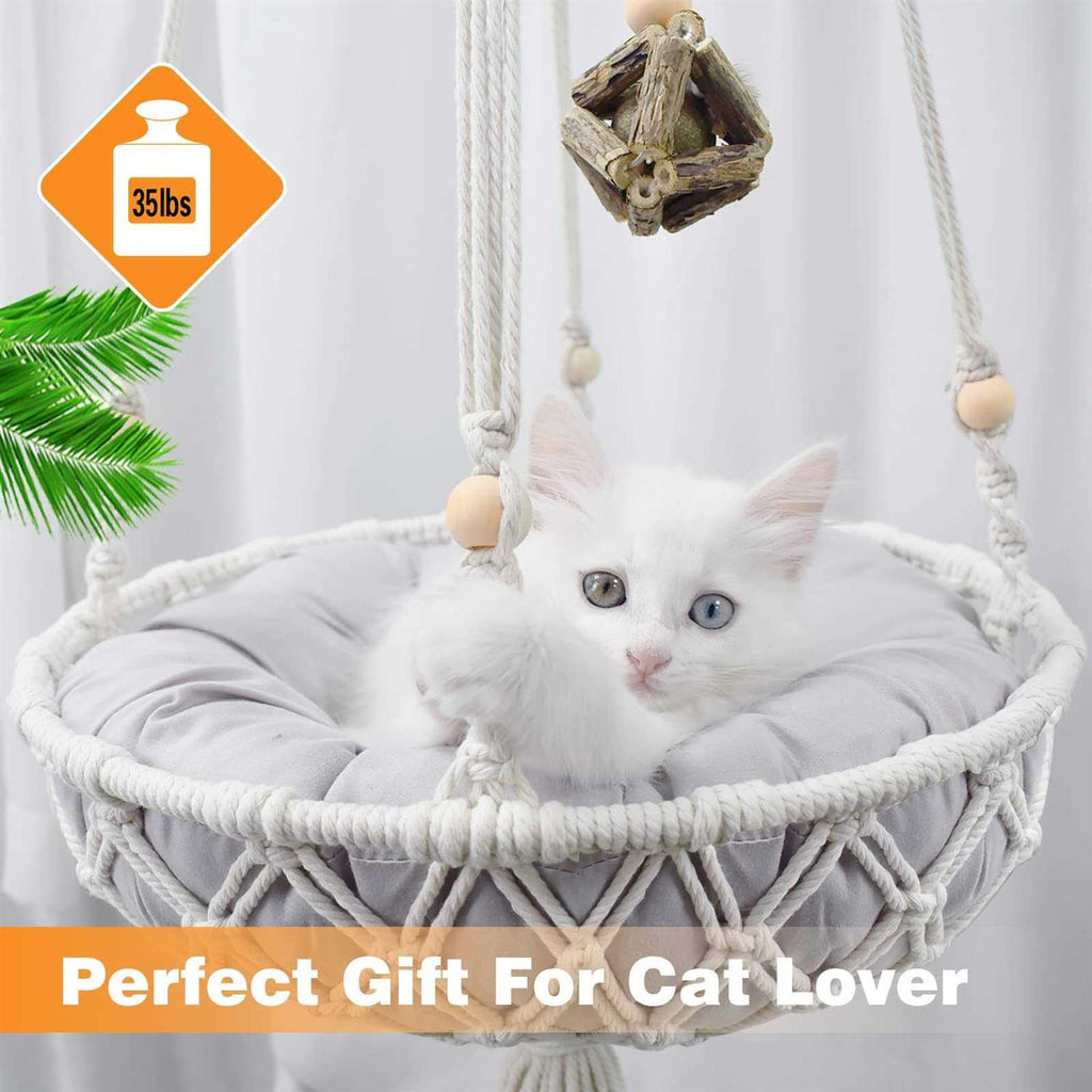 Handwoven Macrame Cat Swing with Hanging Kit A157