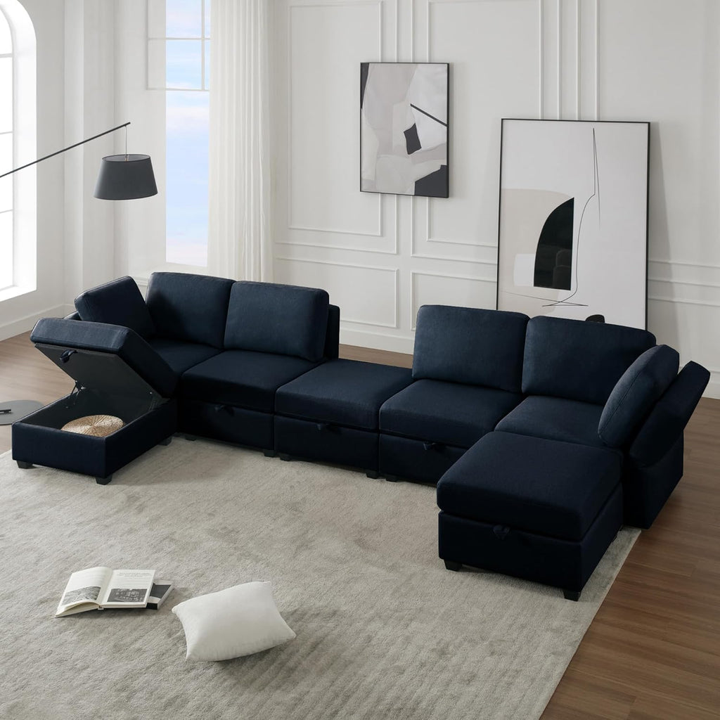 Blue Modular Sectional Sofa with Ottoman O957629