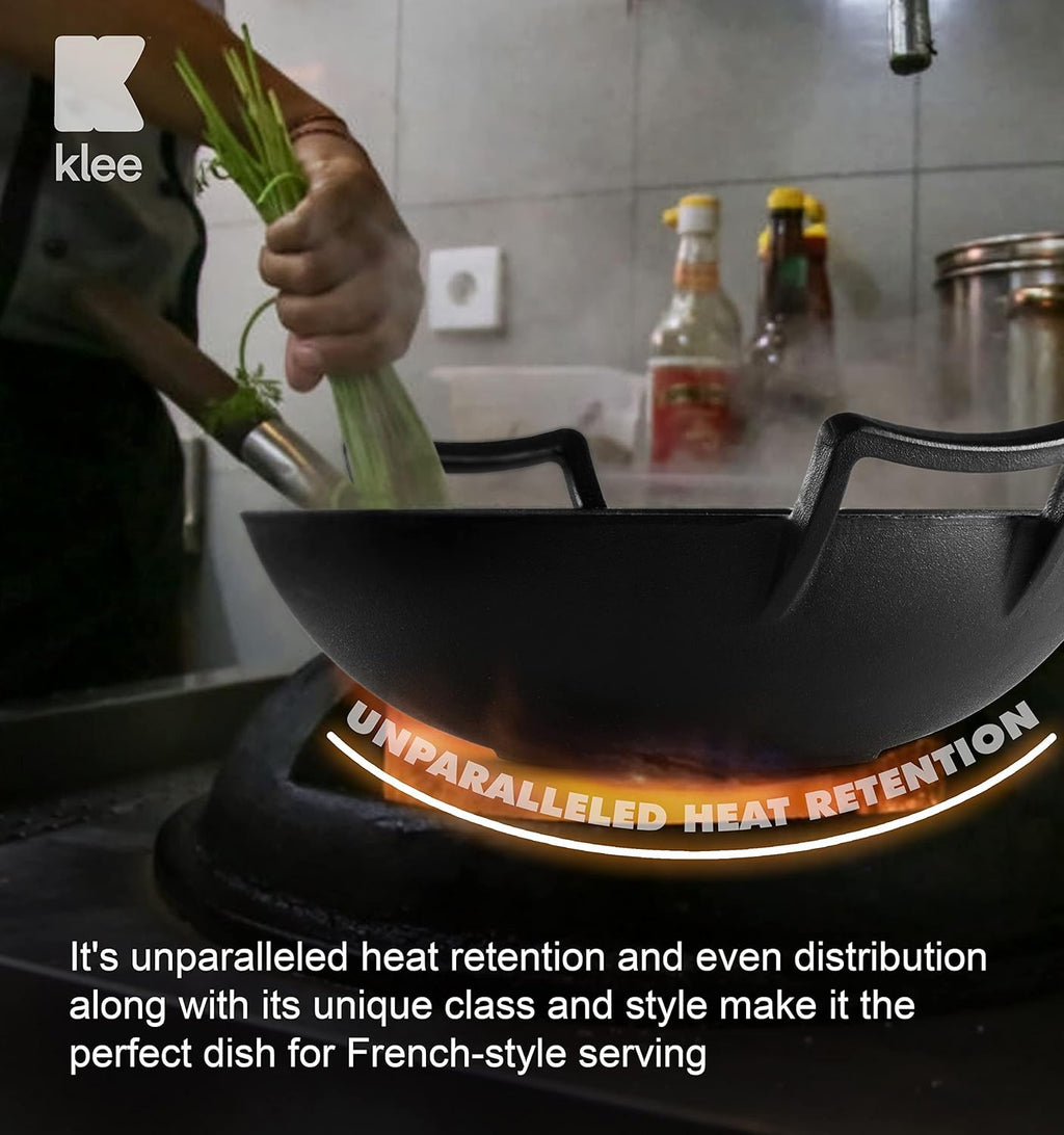 Pre-Seasoned Cast Iron Wok Pan with Lid and Handles, 14 Inch Flat Base Non-Stick, Pack of 2 Z195