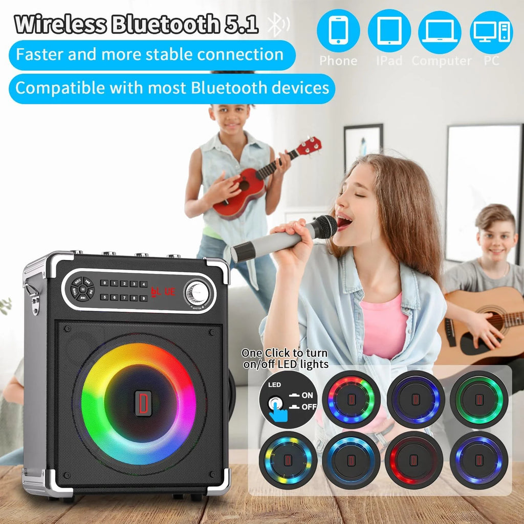 Karaoke Machine with 2 Wireless Microphones, Bluetooth Speaker C1616