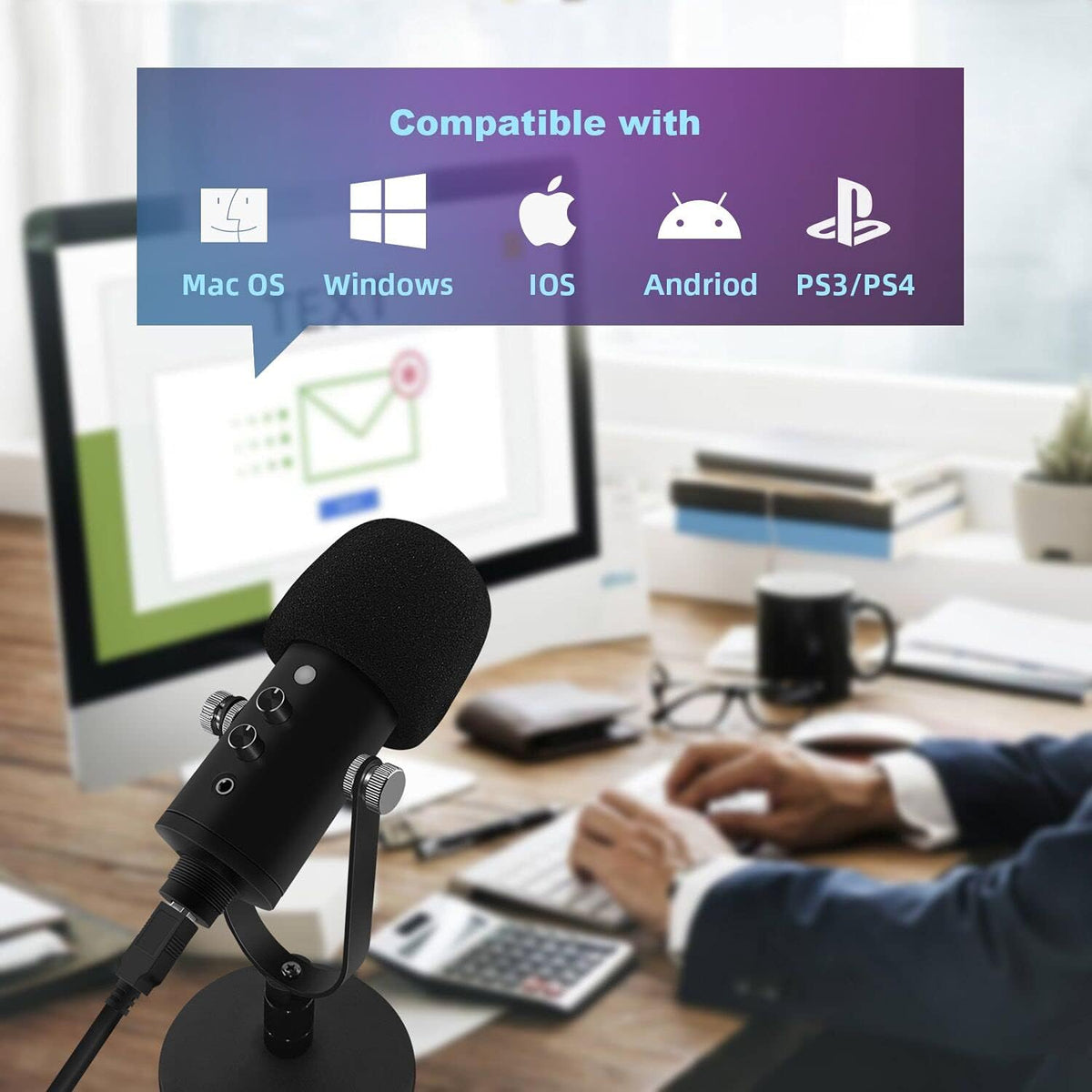 Black USB Condenser Microphone with Mute Button Z2838