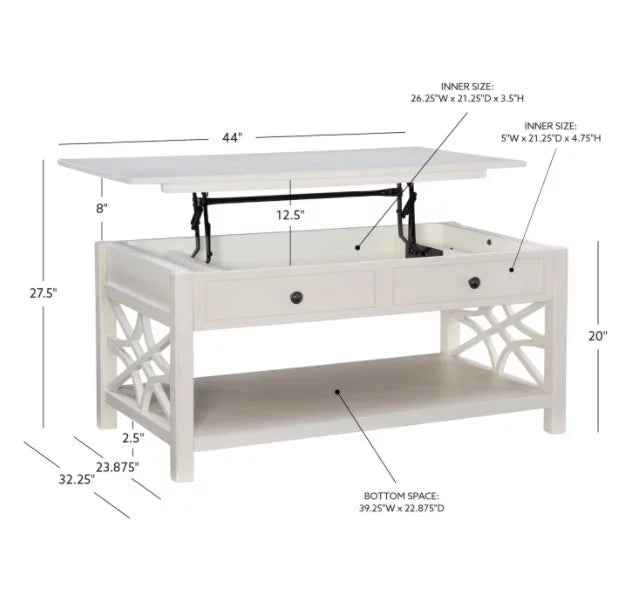 White 2-Drawer Lift-Top Coffee Table U823