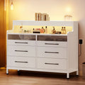 White 6 Drawer Dresser with LED Light and Open Storage Q737