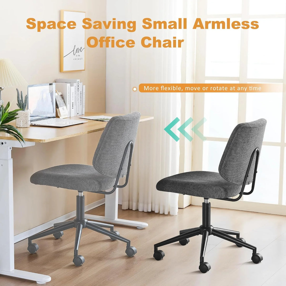 Armless Height-Adjustable Rolling Swivel Office Chair with Wheels R760