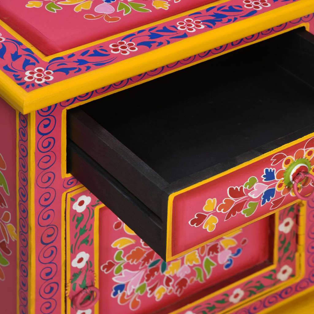 Pink Hand Painted Solid Mango Wood Bedside Cabinet L4521