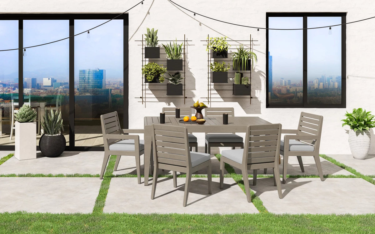 Gray Wood Outdoor Dining Table and Six Chairs Q2958