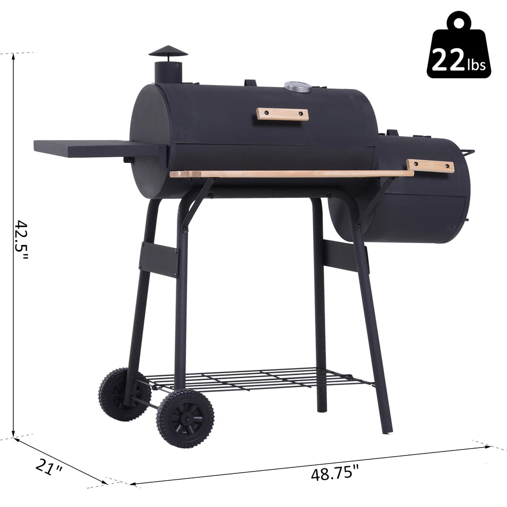 Portable Charcoal BBQ Grill and Offset Smoker Combo with Wheels Y504036