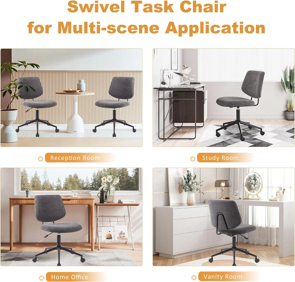 Armless Height-Adjustable Rolling Swivel Office Chair with Wheels R760