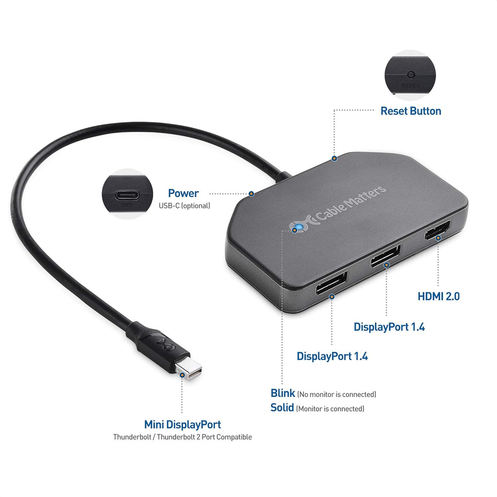 Triple 4K DisplayPort Splitter with 2X 8K DisplayPort 1.4 and 1x 4K HDMI W648836