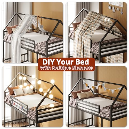 Twin Over Twin Bunk Bed with Ladder and Guardrail Black U403447