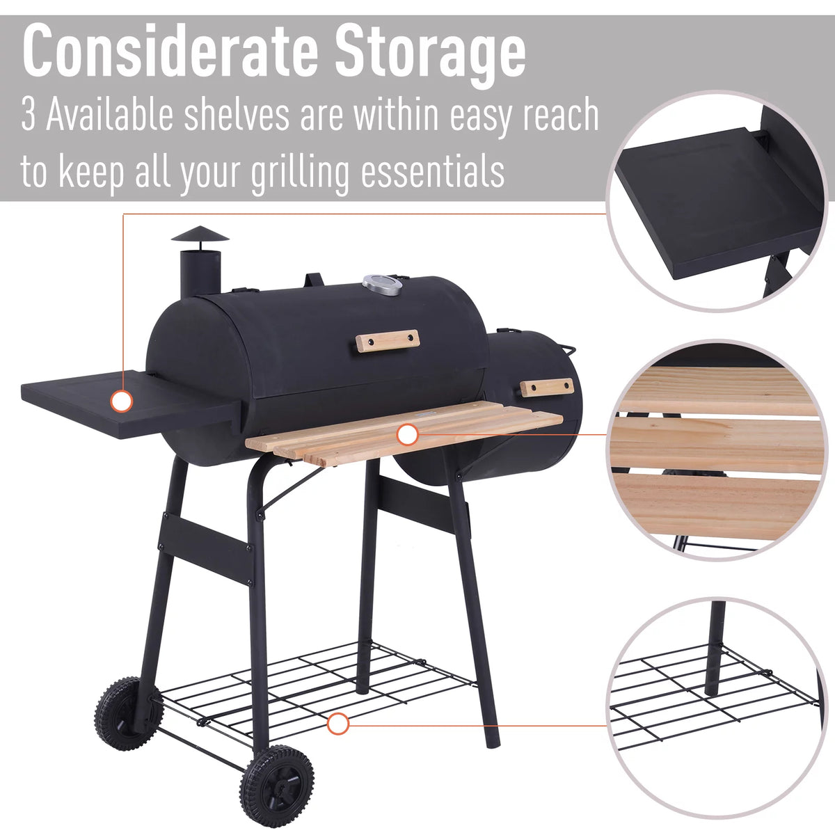 Portable Charcoal BBQ Grill and Offset Smoker Combo with Wheels Y504036