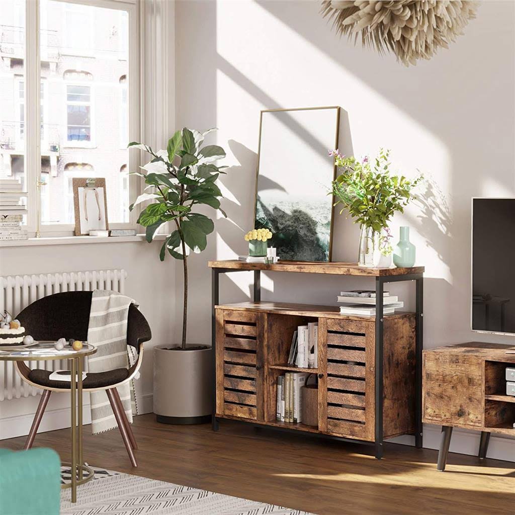 Storage Sideboard with Cupboard, Shelves, Louvered Doors O1297