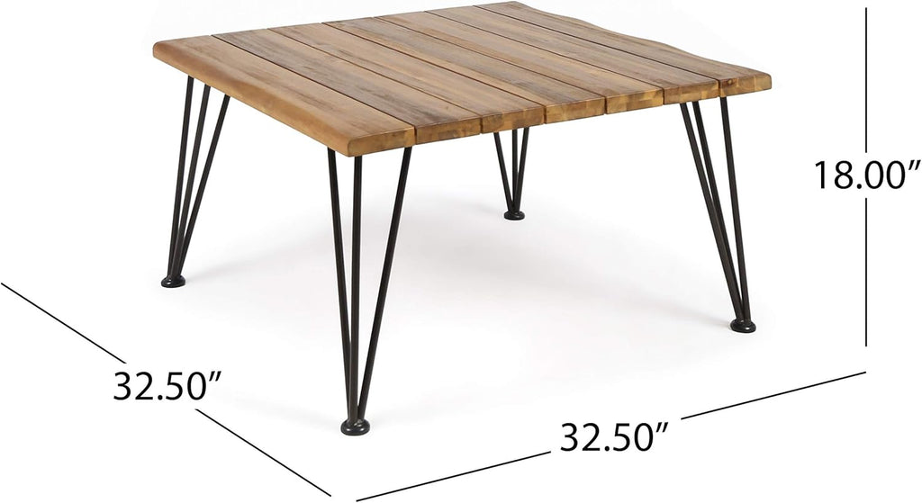 Teak Finish Acacia Wood Coffee Table with Iron Frame T64596