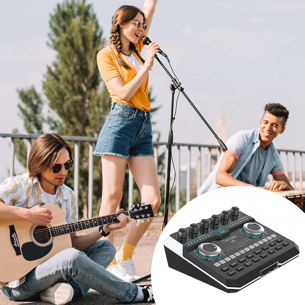 USB Digital Audio Interface with DJ Mixer and Live Sound Card, XLR, Phantom Power, Portable Podcast Studio Equipment U1446