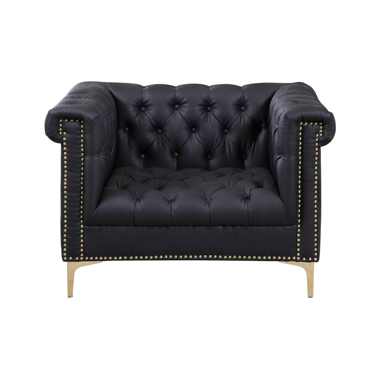 Black PU Leather Button Tufted Club Chair D8101