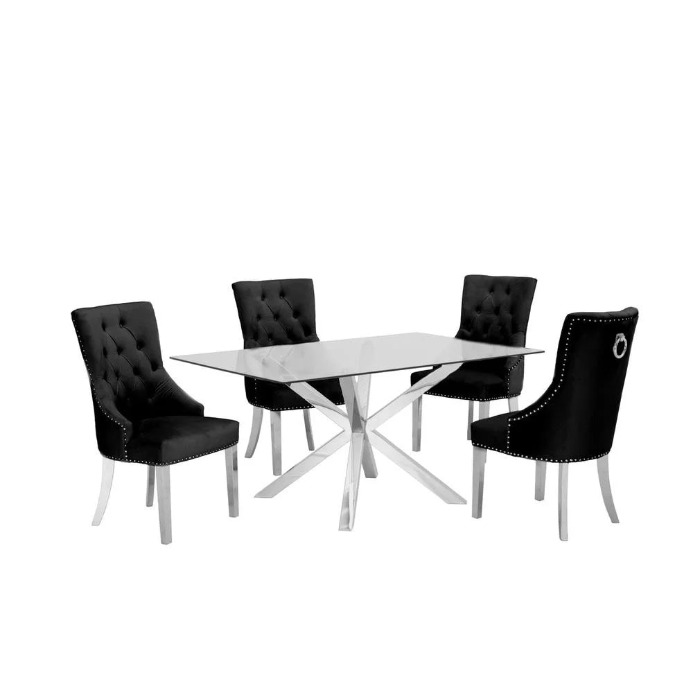 5pc Glass Dining Set with Velvet Chairs G43869