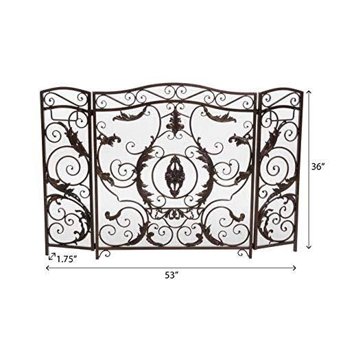 Black Gold Finish Floral Iron Fireplace Screen J10169