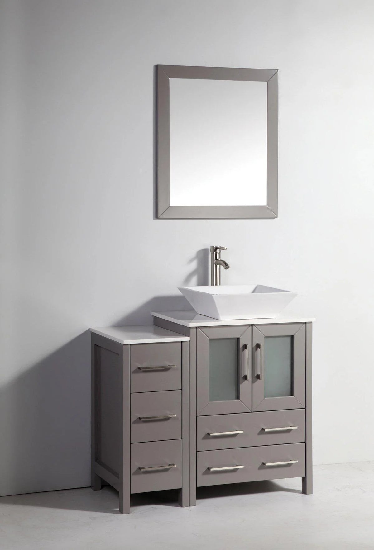 36 in. Grey Bathroom Vanity with White Ceramic Single Basin Top and Mirror H847118