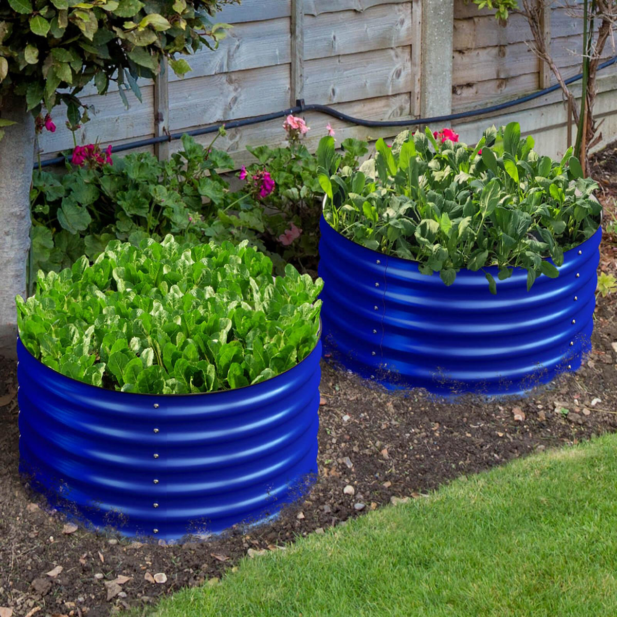 24 Round 17 Tall Raised Garden Beds Set of 2 Cobalt Blue Q37880