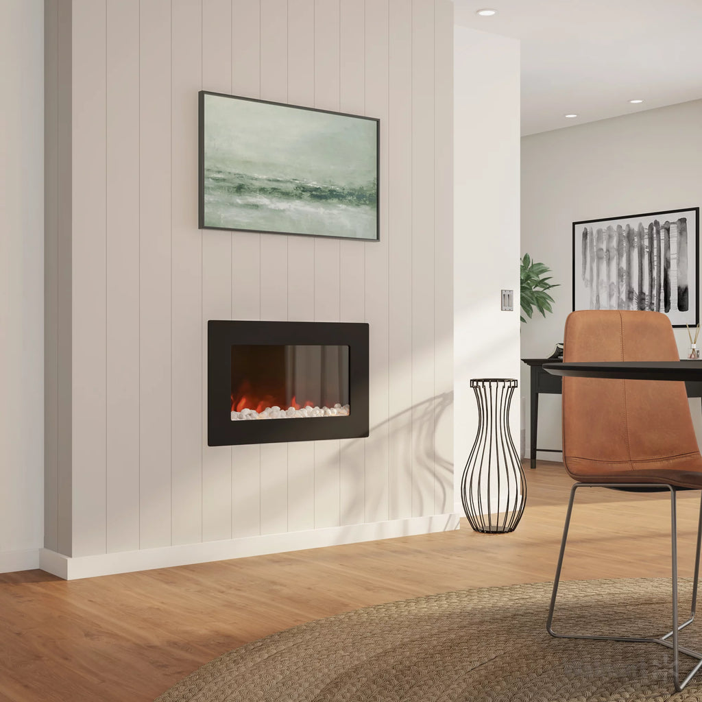 30" Wall-Mount Electronic Fireplace with Flat Panel and Crystal Rocks T6293