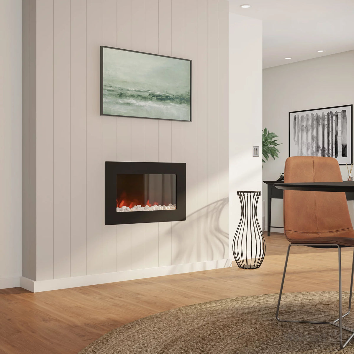 30" Wall-Mount Electronic Fireplace with Flat Panel and Crystal Rocks T6293