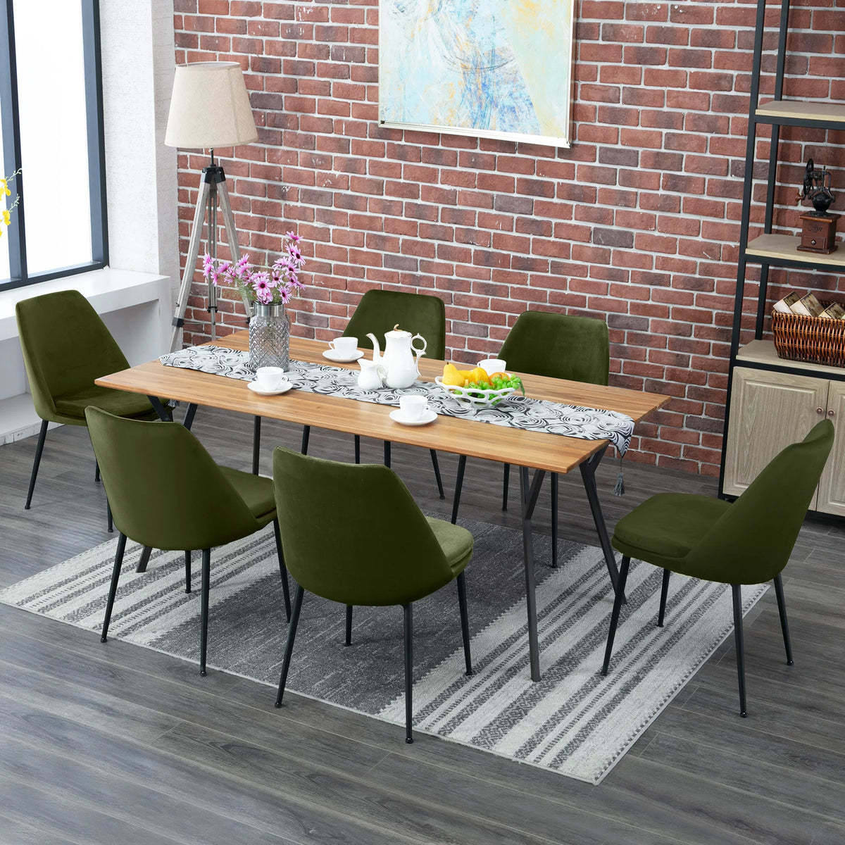 Velvet Upholstered Dining Chair Set of 2 with Black Metal Legs T527282