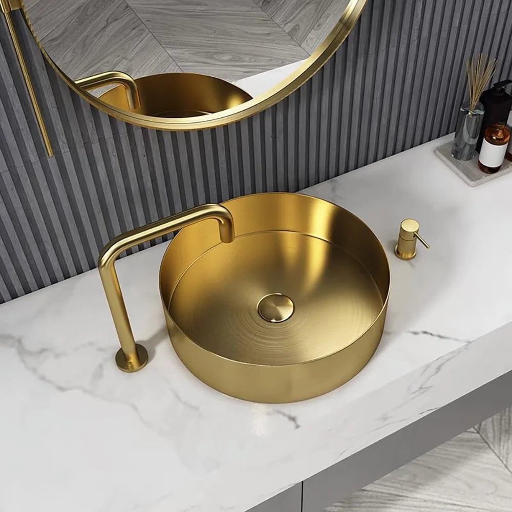 Gold Round Stainless Steel Vessel Sink C17235