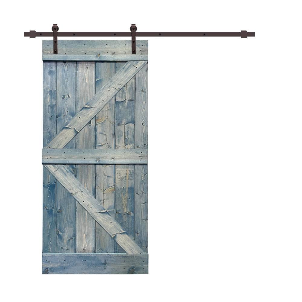 Sage Green Stained Wood Sliding Barn Door with Hardware Kit R341