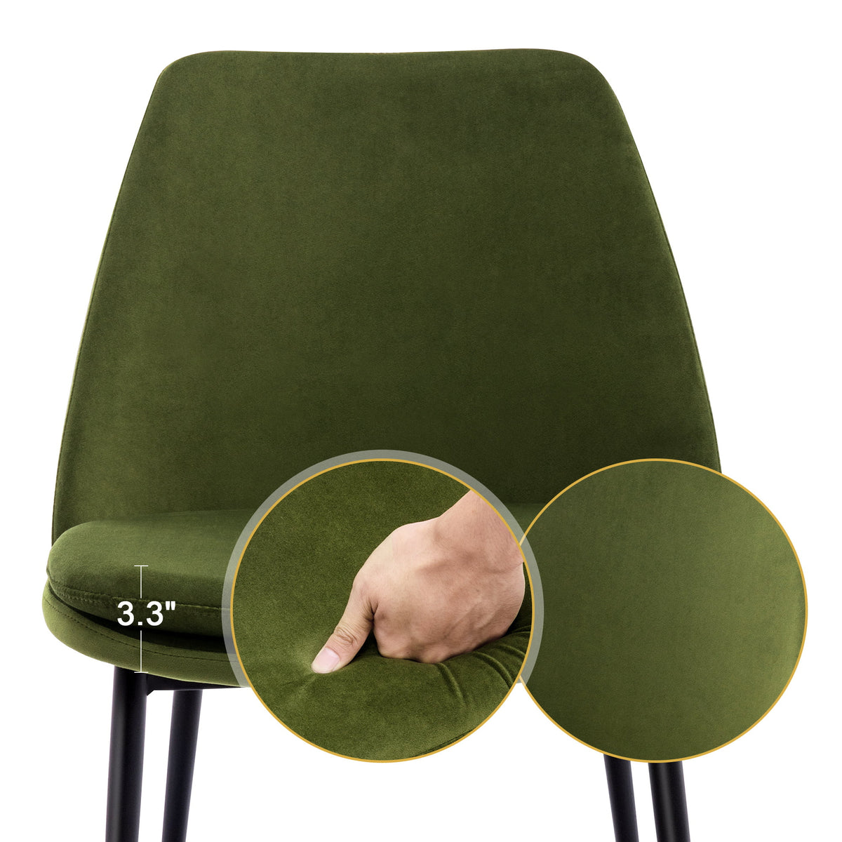 Velvet Upholstered Dining Chair Set of 2 with Black Metal Legs T527282