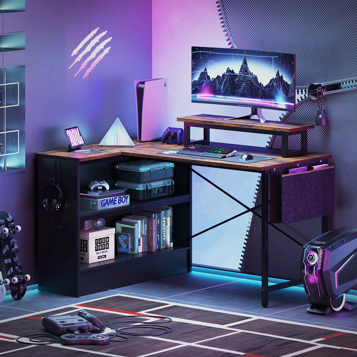 42" L-shaped Computer Desk with Storage Shelf T3424