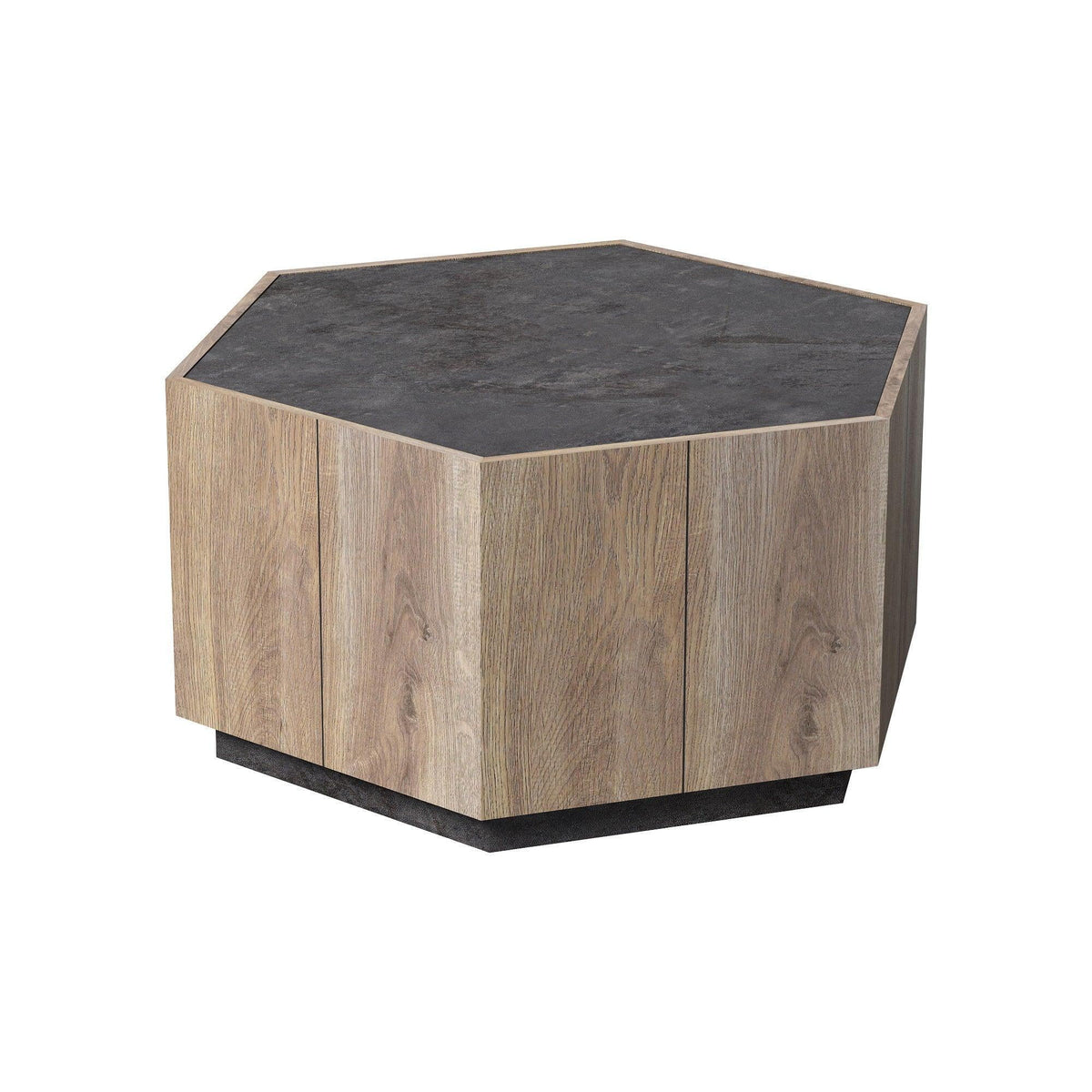 Hexagonal Coffee Table with 2 Drawers, Textured Black Warm Oak R952257