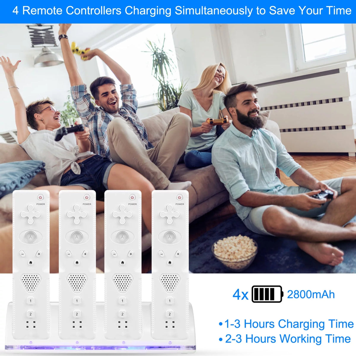 White 4 Remotes Charging Dock Game Controller Charger Y6490