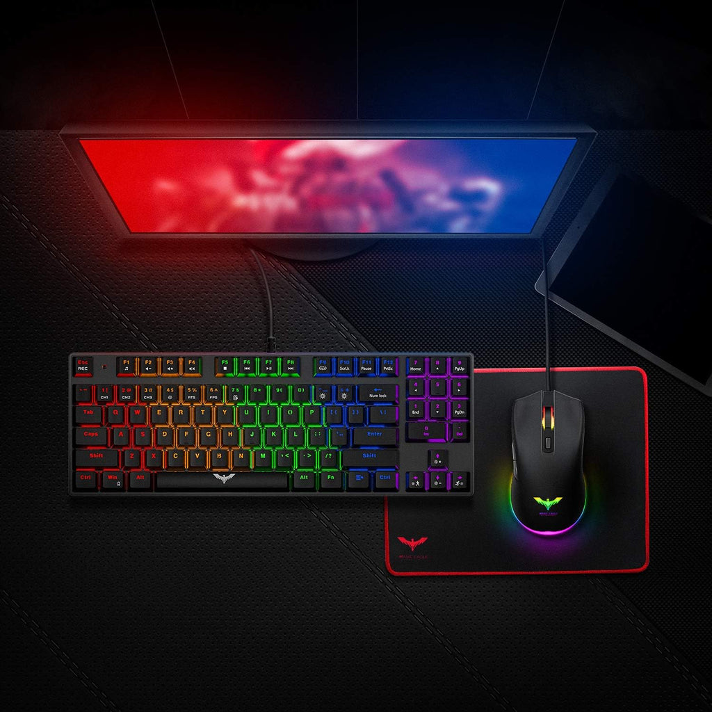 89 Keys Wired Backlit Gaming Keyboard Red Switch with 4800 DPI 6 Button Mouse and Mouse Pad Pack of 2 Z273