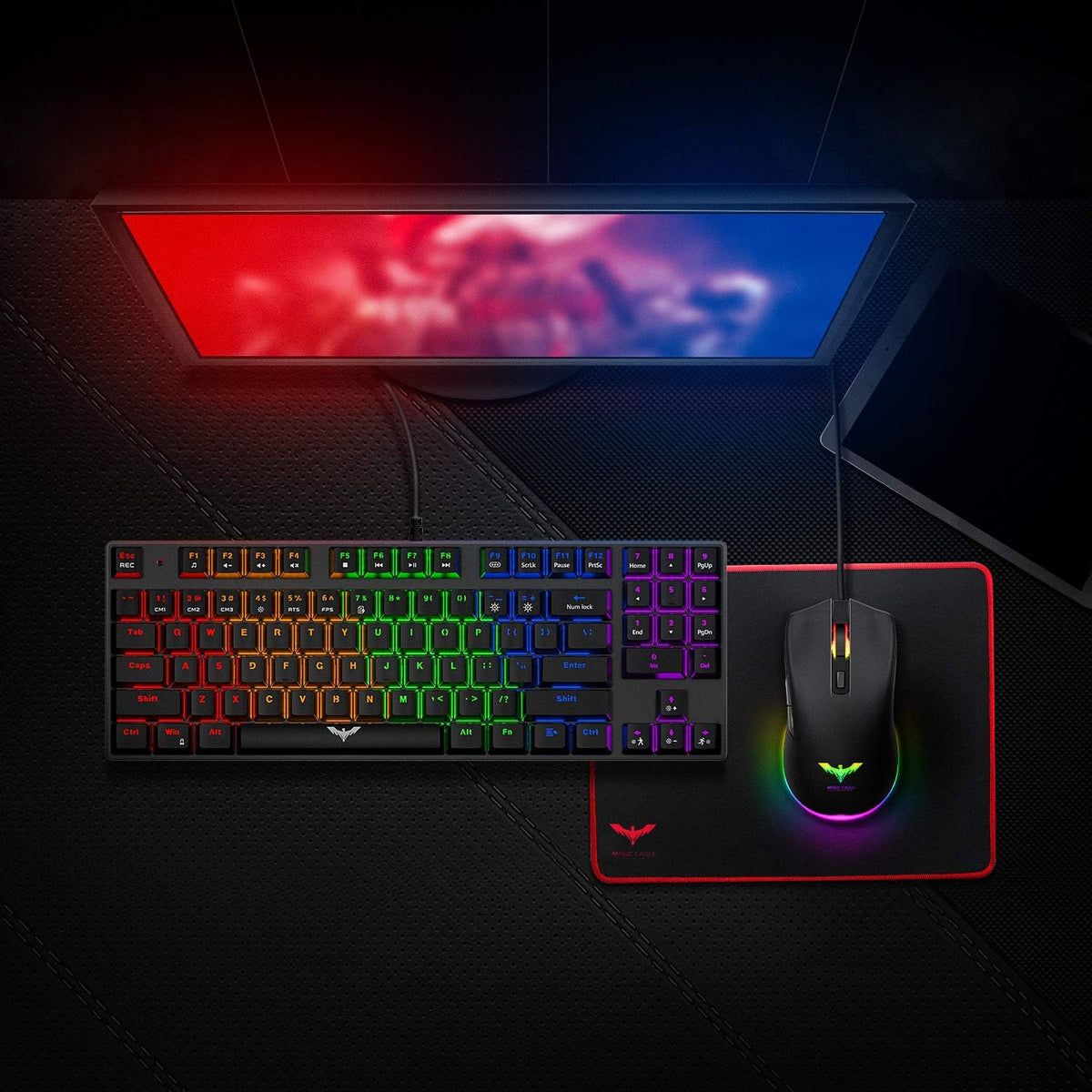 89 Keys Wired Backlit Gaming Keyboard Red Switch with 4800 DPI 6 Button Mouse and Mouse Pad Pack of 2 Z273