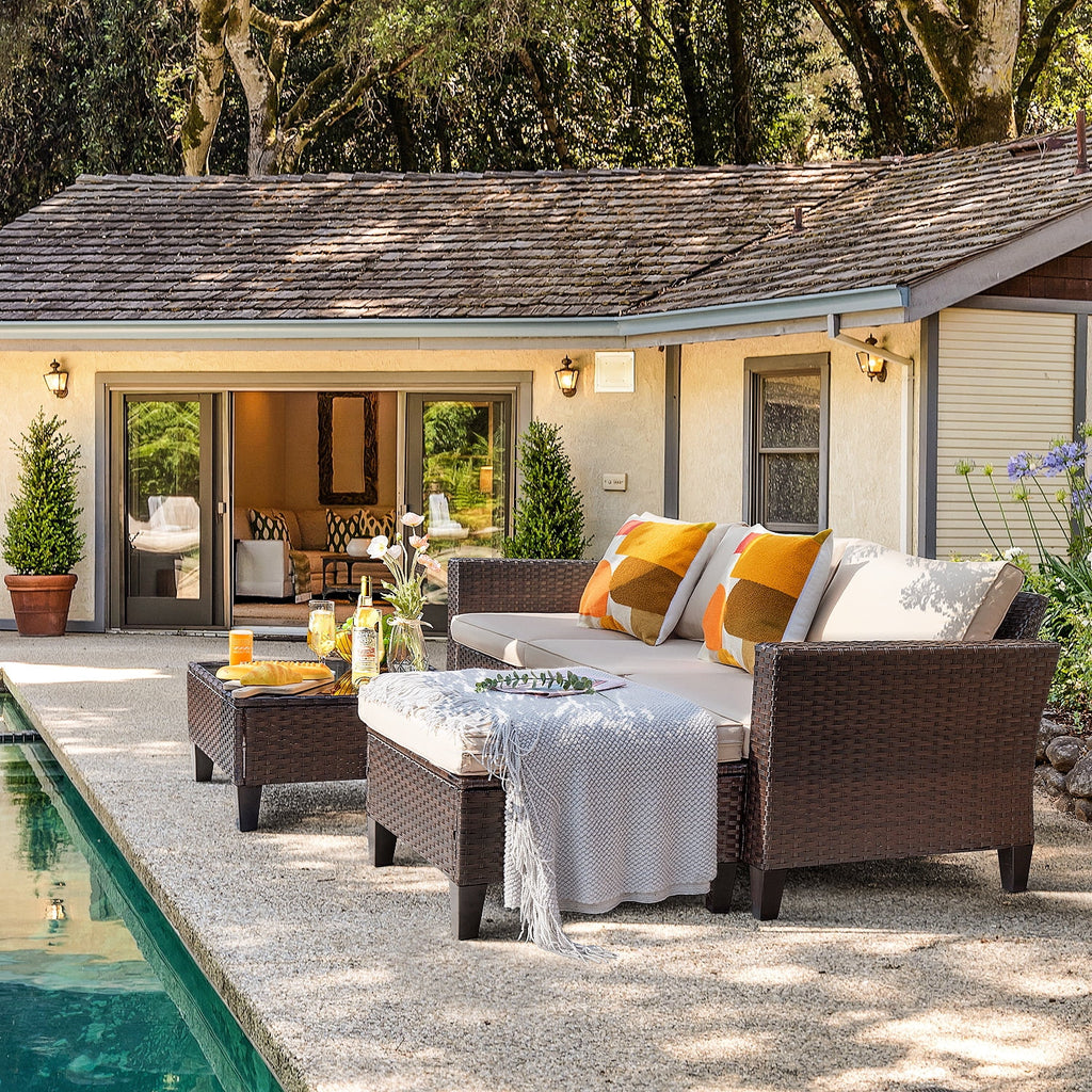 5 Pieces Wicker Rattan Outdoor Sofa Set with Ottoman B2178