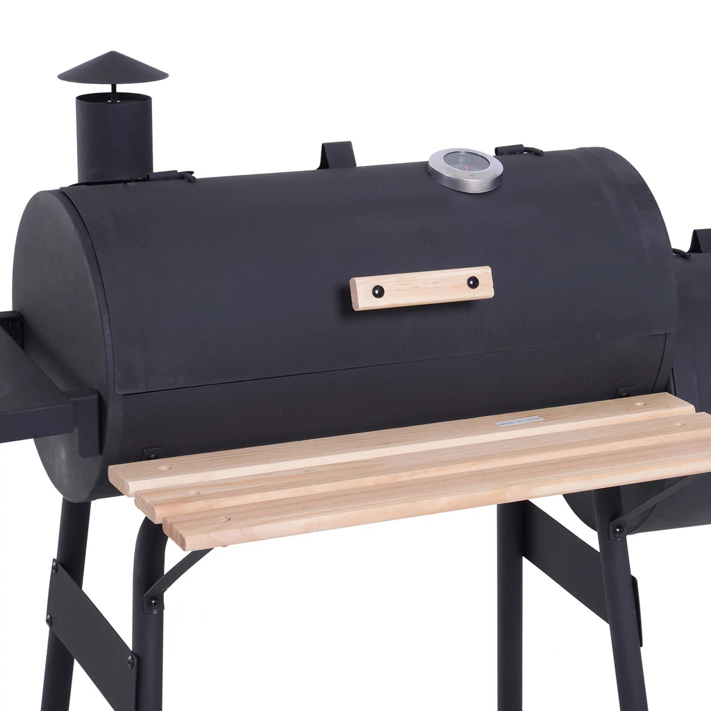 Portable Charcoal BBQ Grill and Offset Smoker Combo with Wheels Y504036