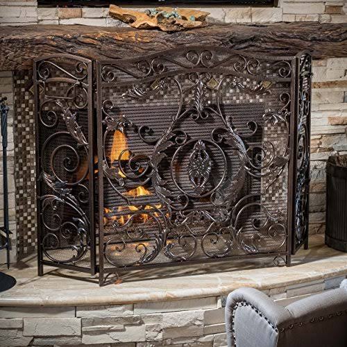 Black Gold Finish Floral Iron Fireplace Screen J10169